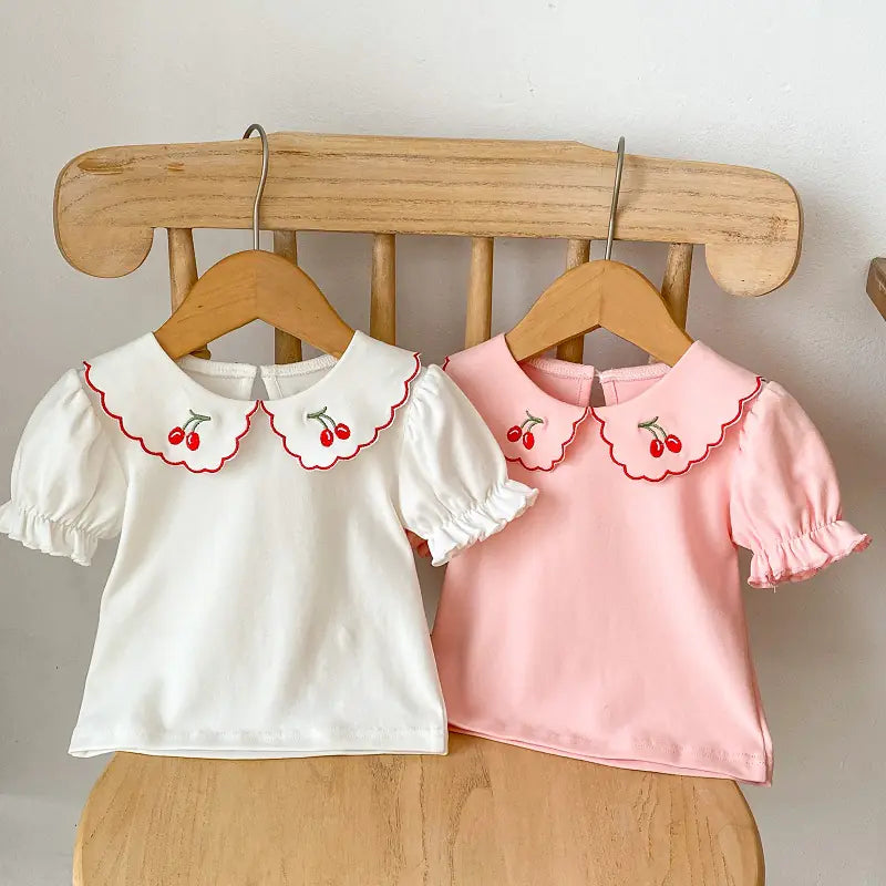 Summer Baby Girl T-shirt with Cherry Embroidery (0-3 Years)