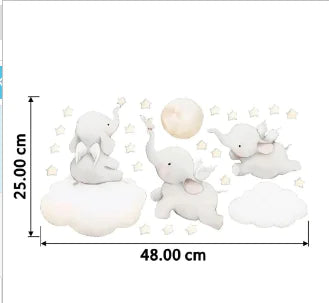 Elephant Wall Stickers with Clouds & Stars (One Set)