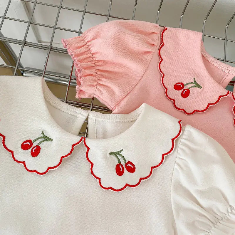 Summer Baby Girl T-shirt with Cherry Embroidery (0-3 Years)