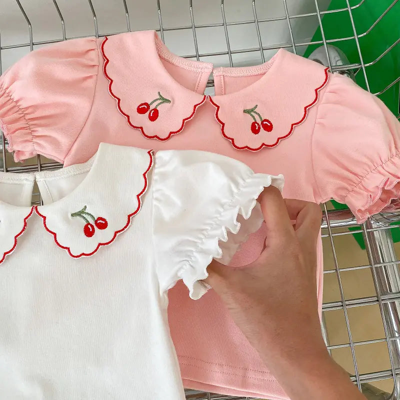 Summer Baby Girl T-shirt with Cherry Embroidery (0-3 Years)