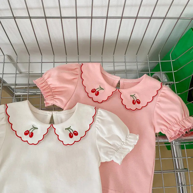 Summer Baby Girl T-shirt with Cherry Embroidery (0-3 Years)