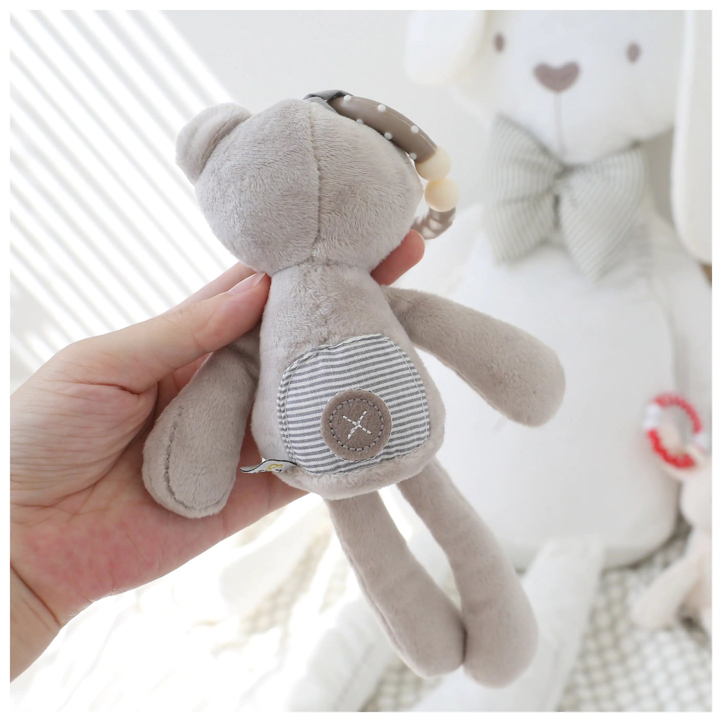 Baby Stroller Toy Plush Rabbit Bear with Rattle