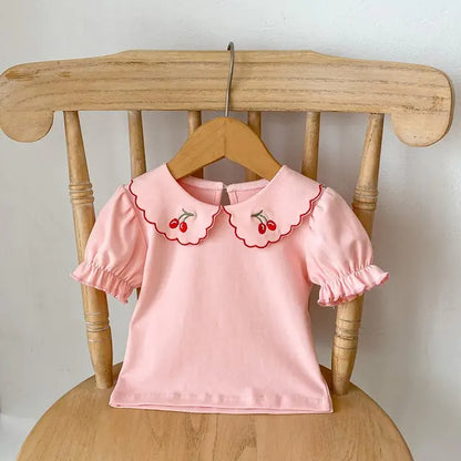 Summer Baby Girl T-shirt with Cherry Embroidery (0-3 Years)