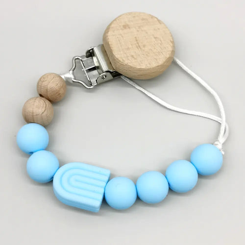 Rainbow Baby Pacifier Clip with Beech Beads and Silicone