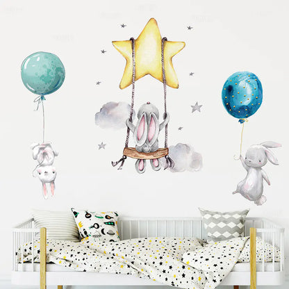 Bunny Nursery Wall Stickers - Cartoon Rabbit Decals