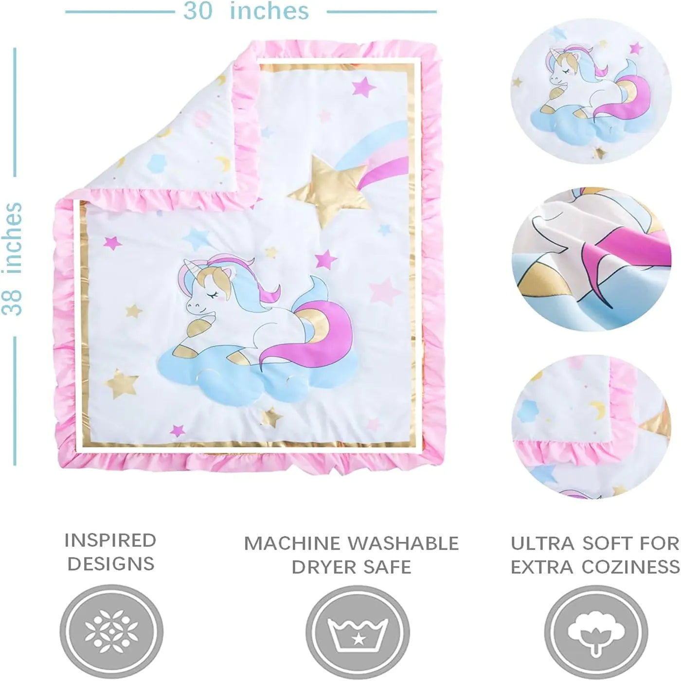 Kids' Cartoon Unicorn Mini Quilt Set with OEKO-100 Fabric