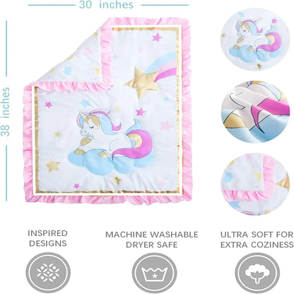 Kids' Cartoon Unicorn Mini Quilt Set with OEKO-100 Fabric