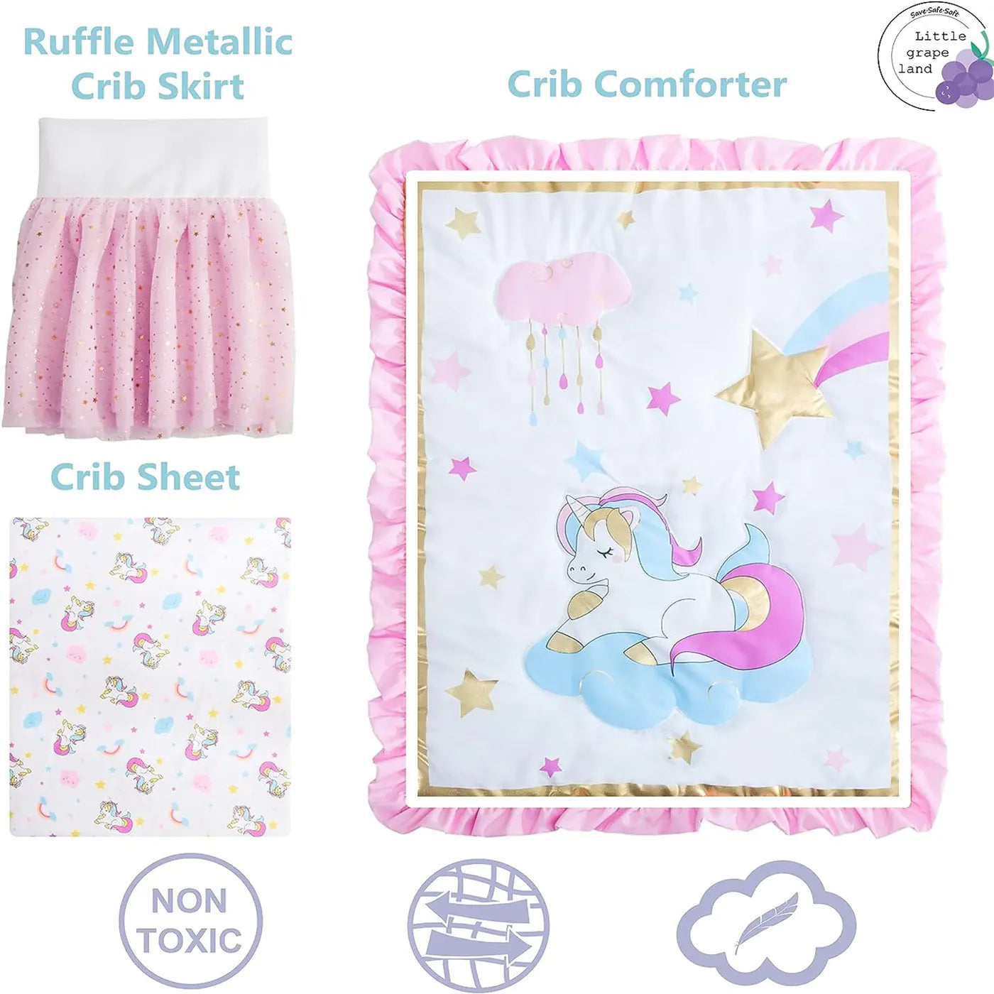 Kids' Cartoon Unicorn Mini Quilt Set with OEKO-100 Fabric