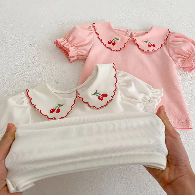 Summer Baby Girl T-shirt with Cherry Embroidery (0-3 Years)