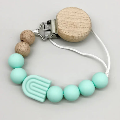 Rainbow Baby Pacifier Clip with Beech Beads and Silicone