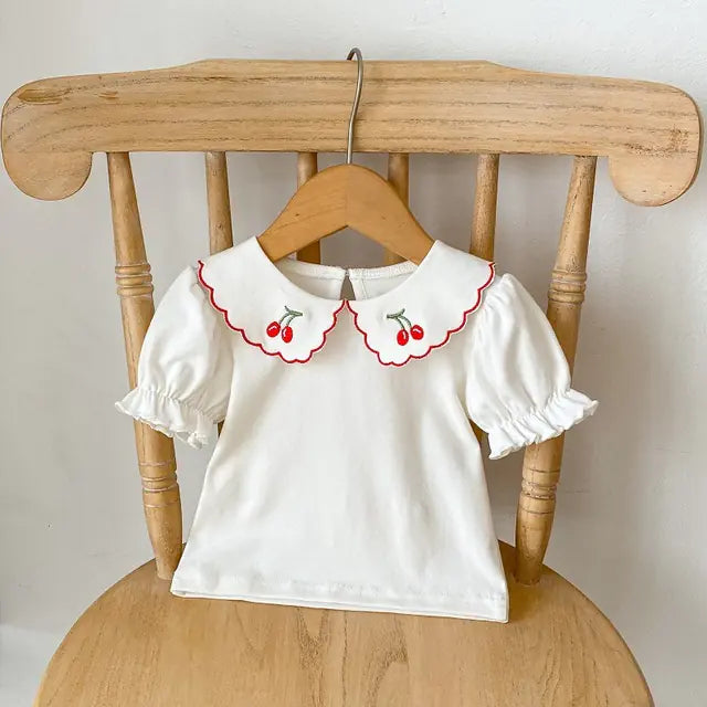 Summer Baby Girl T-shirt with Cherry Embroidery (0-3 Years)