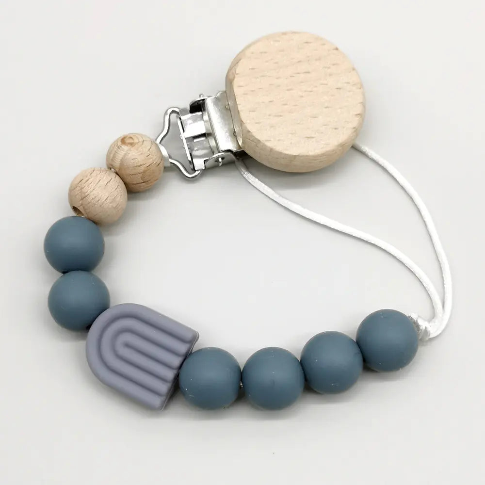 Rainbow Baby Pacifier Clip with Beech Beads and Silicone